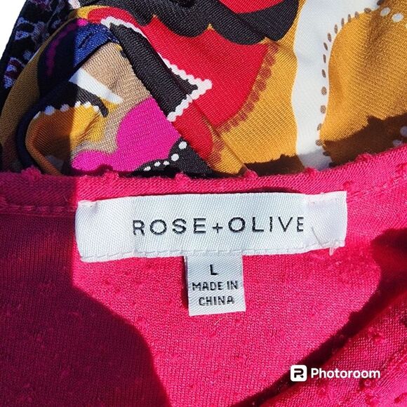 Rose + Olive Swiss Dot Short Sleeve Cuffed Blouse Exposed Zipper Womens SZ Large - Picture 4 of 4